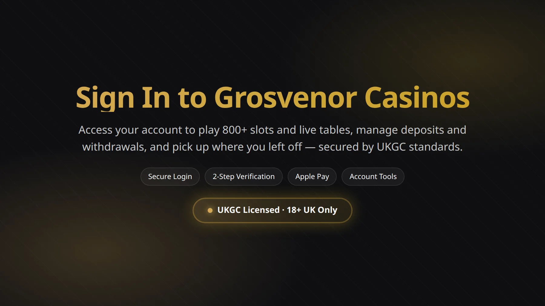 Grosvenor Casinos login interface